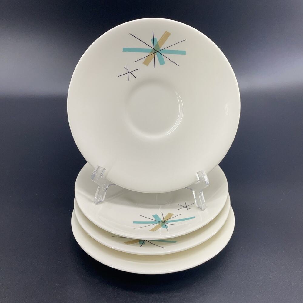 Set of 4 Mid Century Salem North Star Atomic Starburst 6.25" Retro Tea Saucers